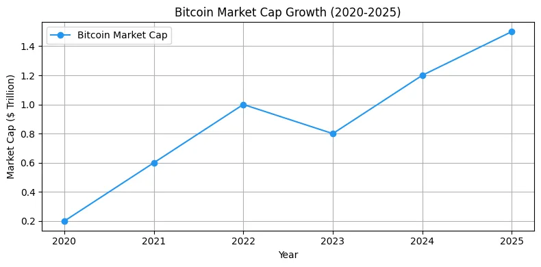 Line chart of Bitcoin market cap growth from 2020 to 2025.