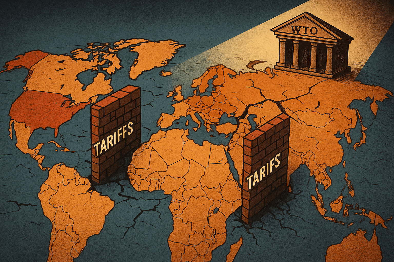 2025 US Tariffs Disrupting Global Trade Illustration