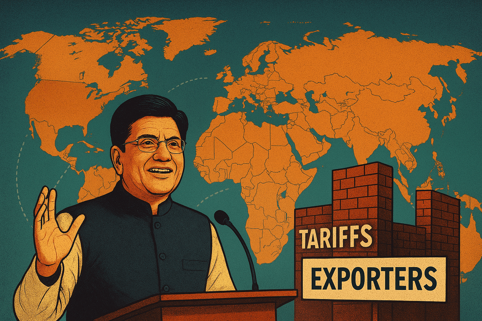 2025 Piyush Goyal Supports Exporters Amid Trade Challenges Illustration