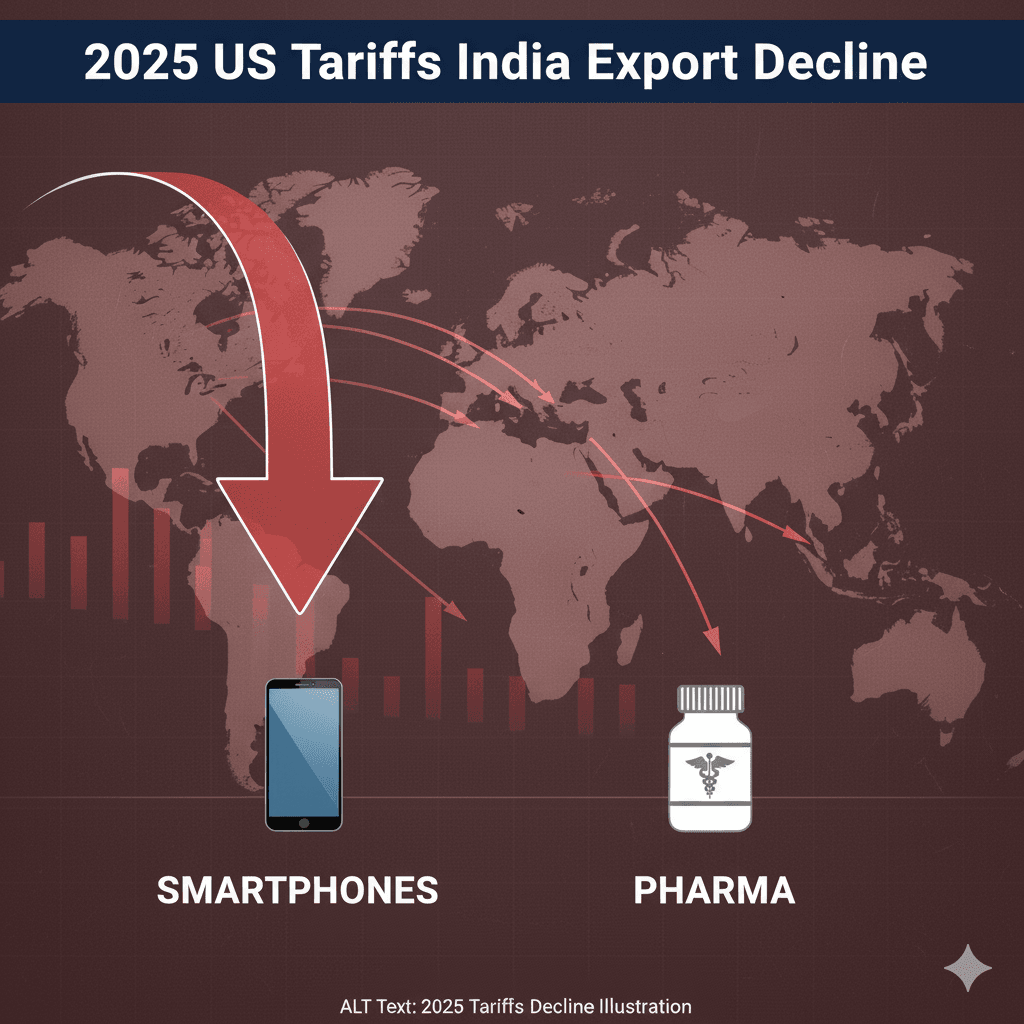 2025 US Tariffs India Export Decline Illustration